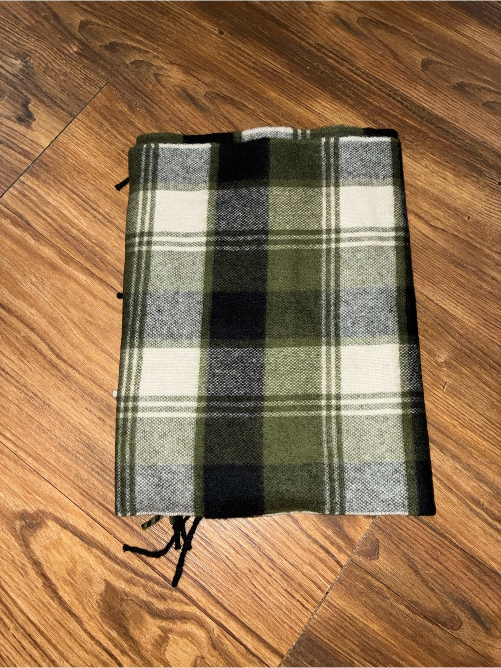 RRL Celtic Olive Cashmere Plaid Fringe Scarf - Picture 4 of 4